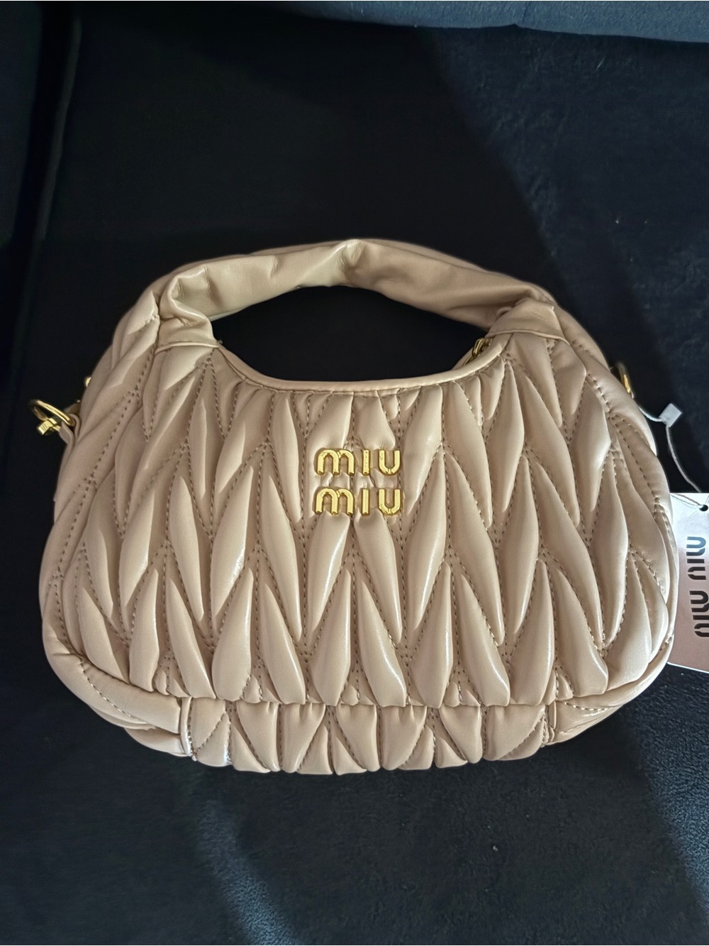 Miu Miu Matelassé Mini Bag in Beige with Gold Hardware